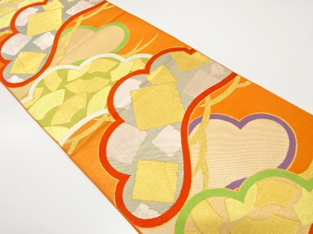 大特価品　川島織物製　笠松に地紙・破れ色紙模様織り出し　袋帯